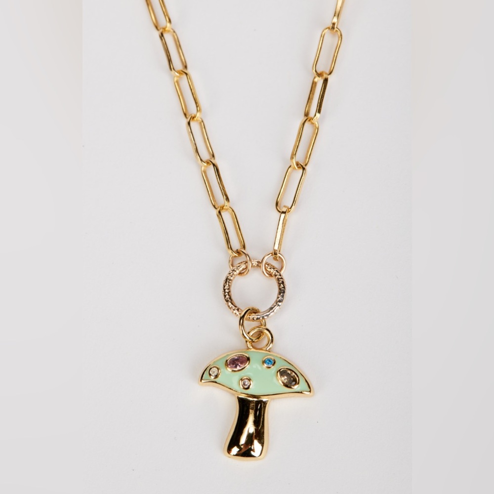 18K Gold Filled Green Mushroom Enamel Pendant
CZ Micro Pave Mushroom Necklace